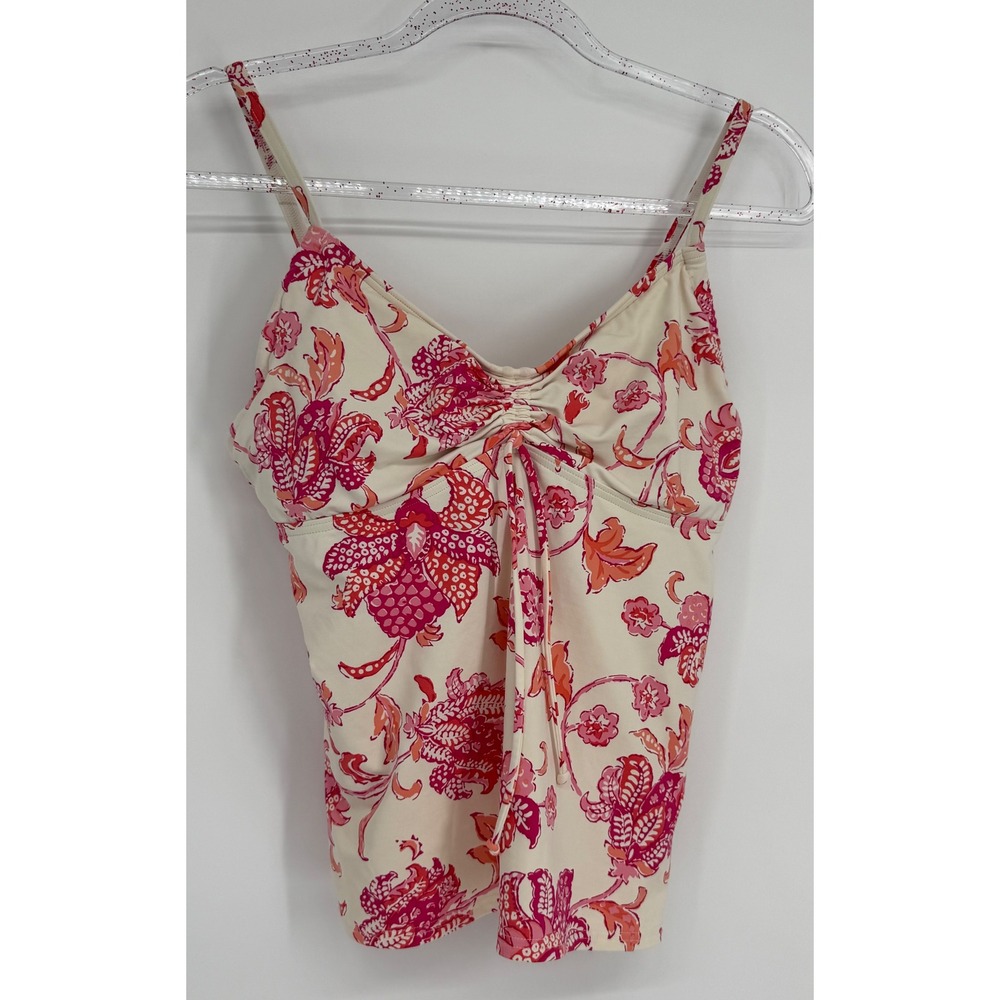 Lands End‎ Womens Pink Floral Paisley Tankini Top Sz 10 Adjustable Straps V-Neck